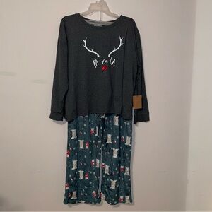 BearPaw 2-Piece Fa La La Deer Antler Pajama Set with Fleece Pants Size 1X